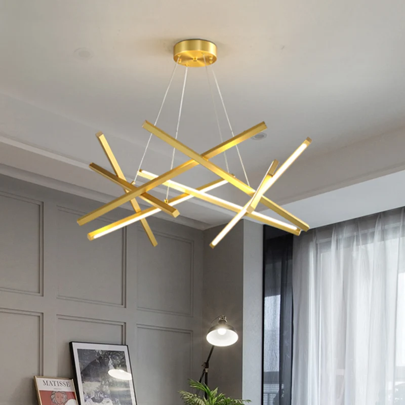Acryl gekruiste kroonluchter hanger moderniteit LED zwart/goud hangende plafondlamp, 25,5"/33,5" breed Clearhalo