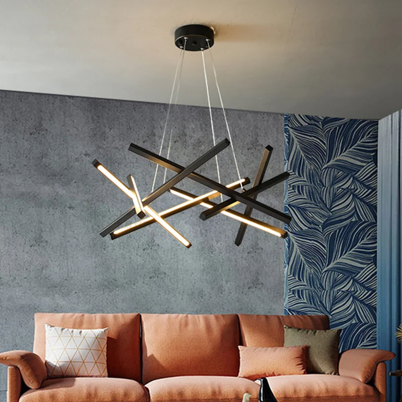 Acryl gekruiste kroonluchter hanger moderniteit LED zwart/goud hangende plafondlamp, 25,5"/33,5" breed Clearhalo