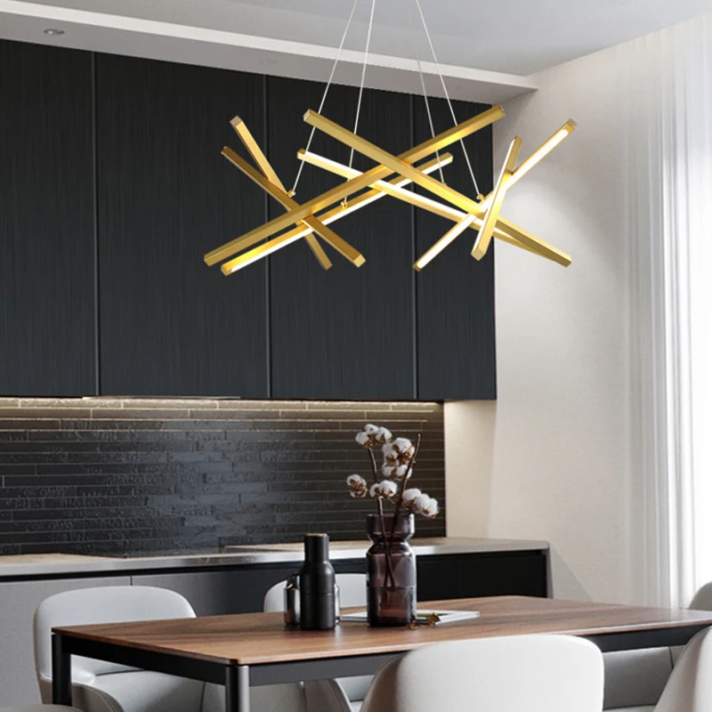 Acryl gekruiste kroonluchter hanger moderniteit LED zwart/goud hangende plafondlamp, 25,5"/33,5" breed Clearhalo