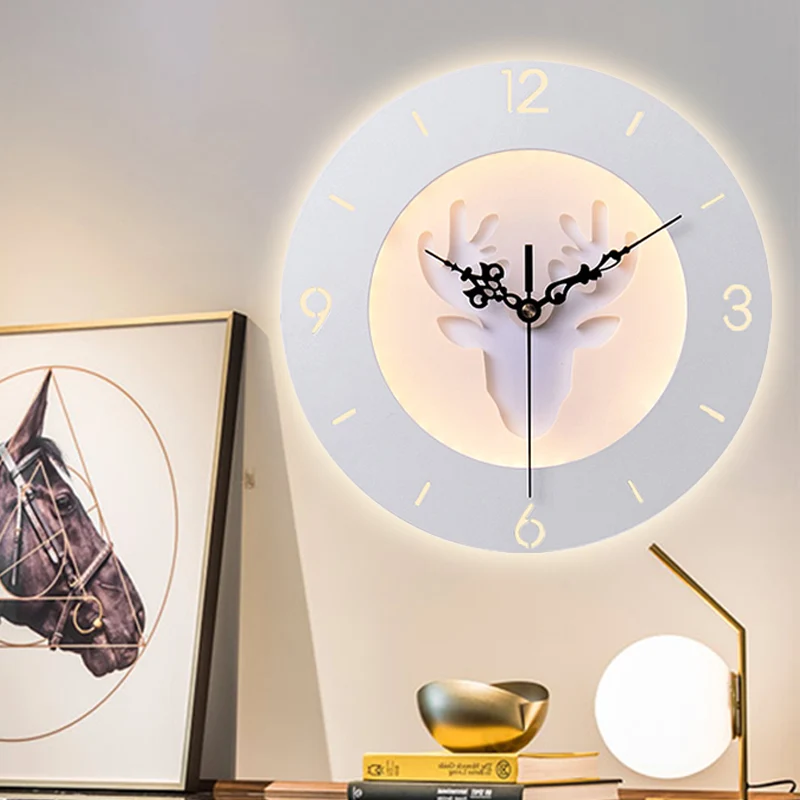 Acryl gewei wandlamp met klok Moderne creatieve LED-wandkandelaar wit voor kantoorslaapkamer Clearhalo