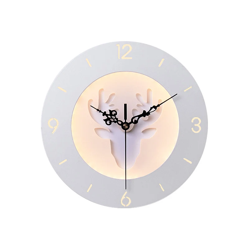 Acryl gewei wandlamp met klok Moderne creatieve LED-wandkandelaar wit voor kantoorslaapkamer Clearhalo