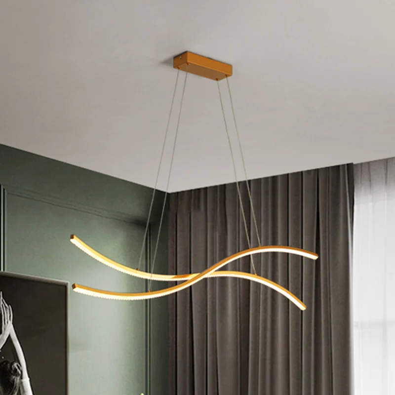 Acryl golvende lineaire eiland hanglamp Eenvoudig 31,5"/39"/47" W LED-kroonluchterlicht goud, warm/wit licht Clearhalo