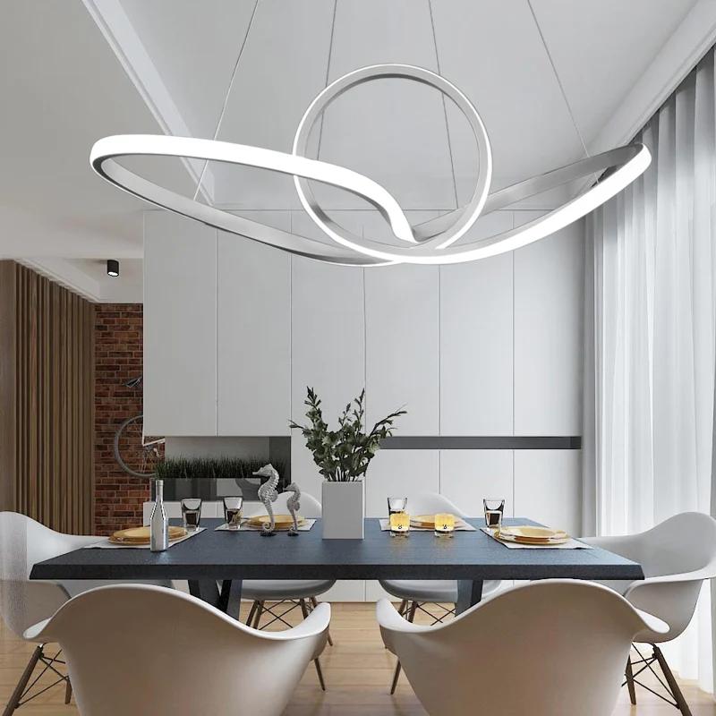 Acryl naadloze curve hangende plafondlamp Minimalistische witte LED-hangende kroonluchter warm/wit licht Clearhalo
