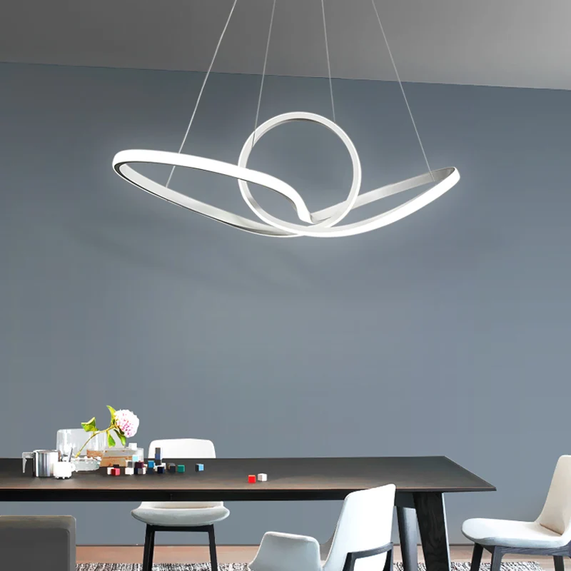Acryl naadloze curve hangende plafondlamp Minimalistische witte LED-hangende kroonluchter warm/wit licht Clearhalo