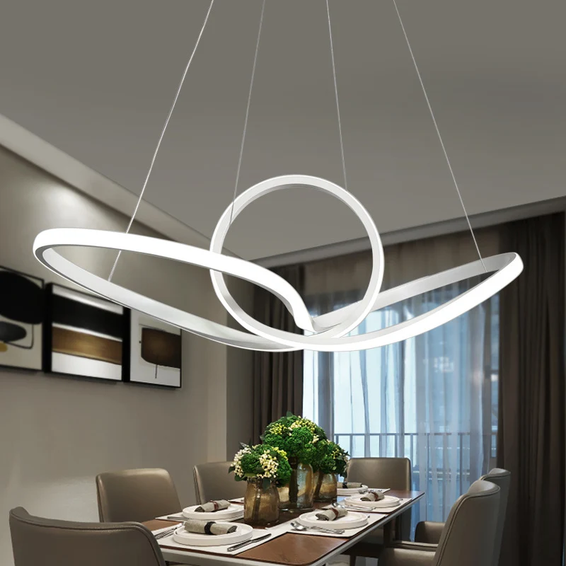 Acryl naadloze curve hangende plafondlamp Minimalistische witte LED-hangende kroonluchter warm/wit licht Clearhalo