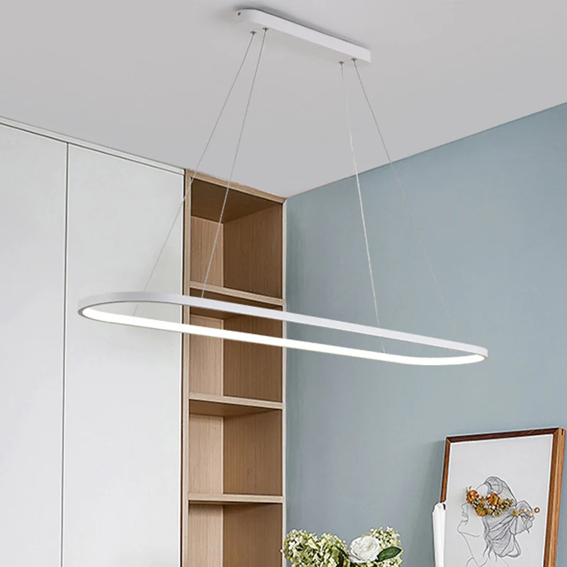 Acryl ovale druppelhanger Eenvoud 27"/35,5"/47" brede LED zwart/wit hangende plafondlamp boven tafel warm/wit/afstandsbedi...