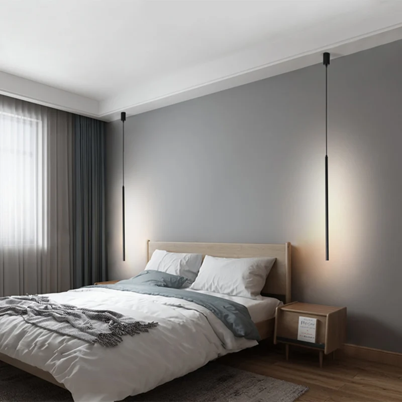 Acryl Pole LED-hanglamp Minimalistische zwarte hanglamp voor nachtkastje Clearhalo