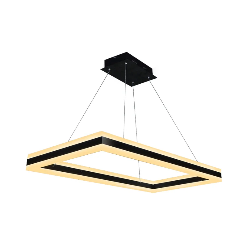 Acryl rechthoekige plafondlamp moderne LED 1/2/3-lichts zwarte kroonluchterhanger warm/wit licht Clearhalo