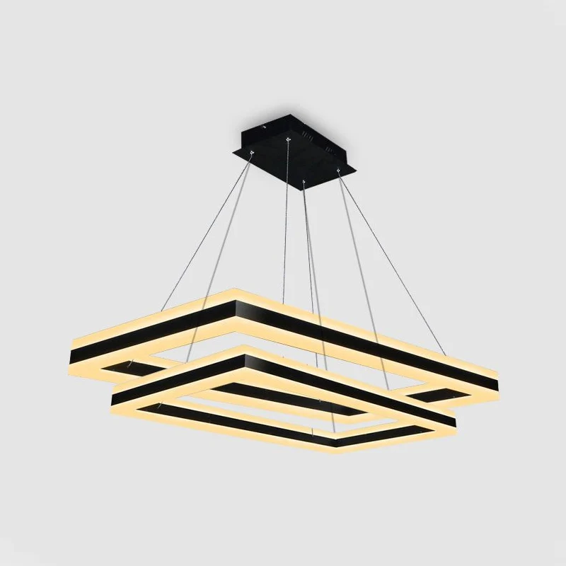 Acryl rechthoekige plafondlamp moderne LED 1/2/3-lichts zwarte kroonluchterhanger warm/wit licht Clearhalo