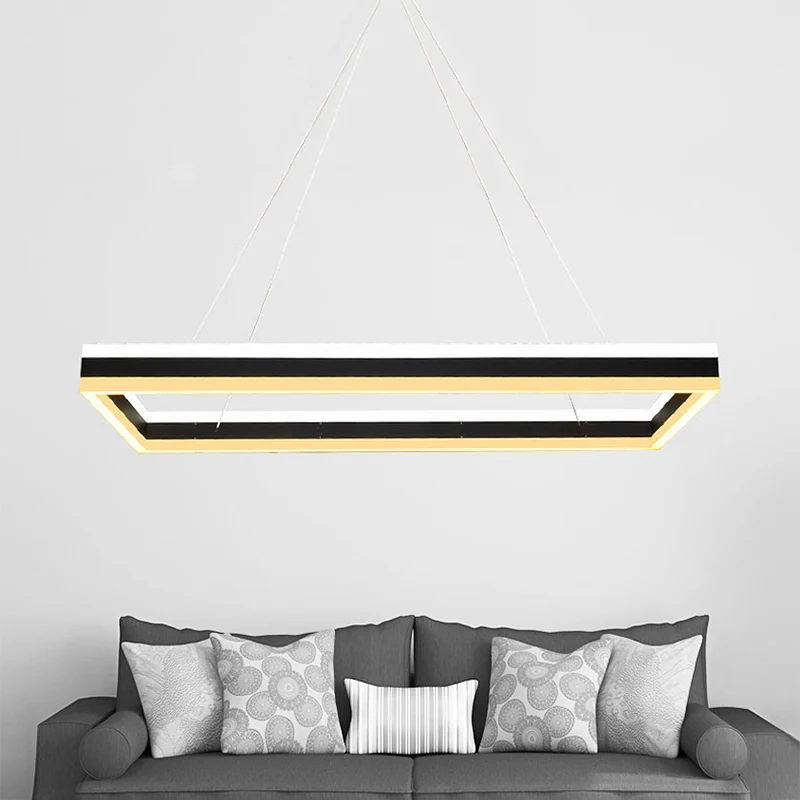 Acryl rechthoekige plafondlamp moderne LED 1/2/3-lichts zwarte kroonluchterhanger warm/wit licht Clearhalo