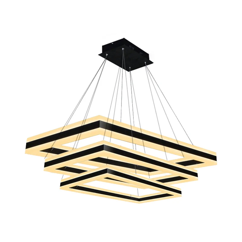 Acryl rechthoekige plafondlamp moderne LED 1/2/3-lichts zwarte kroonluchterhanger warm/wit licht Clearhalo