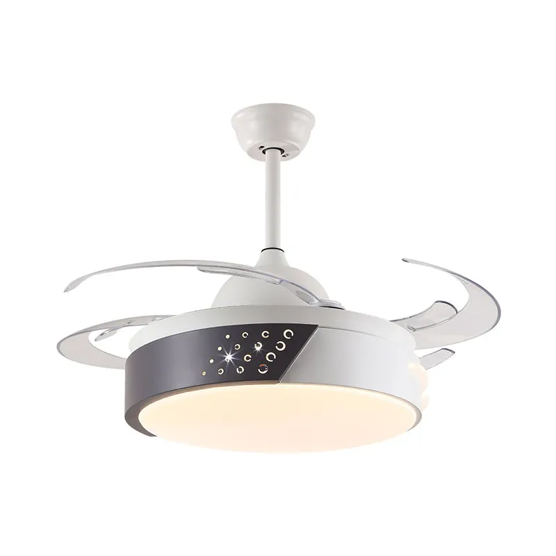 Acryl ring hangende ventilator licht minimalisme LED slaapkamer semi-inbouwverlichting zwart en wit met 4 bladen, 42" bree...