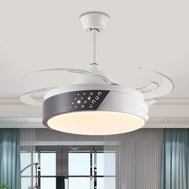 Acryl ring hangende ventilator licht minimalisme LED slaapkamer semi-inbouwverlichting zwart en wit met 4 bladen, 42" bree...