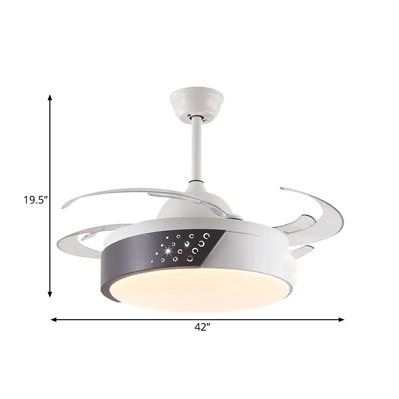 Acryl ring hangende ventilator licht minimalisme LED slaapkamer semi-inbouwverlichting zwart en wit met 4 bladen, 42" bree...