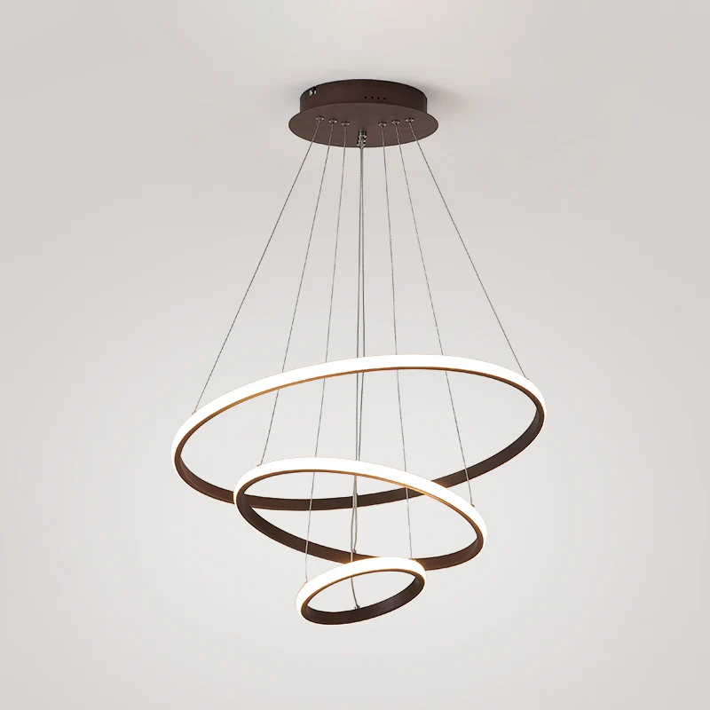 Acryl Ring Hanglamp Eenvoudige Stijl Koffie Kroonluchter Lamp Warm/Wit Licht, 8"+16"/16"+23.5"/8"+16"+23.5" Breed Clearhalo