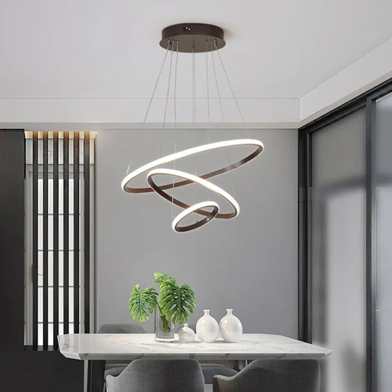 Acryl Ring Hanglamp Eenvoudige Stijl Koffie Kroonluchter Lamp Warm/Wit Licht, 8"+16"/16"+23.5"/8"+16"+23.5" Breed Clearhalo
