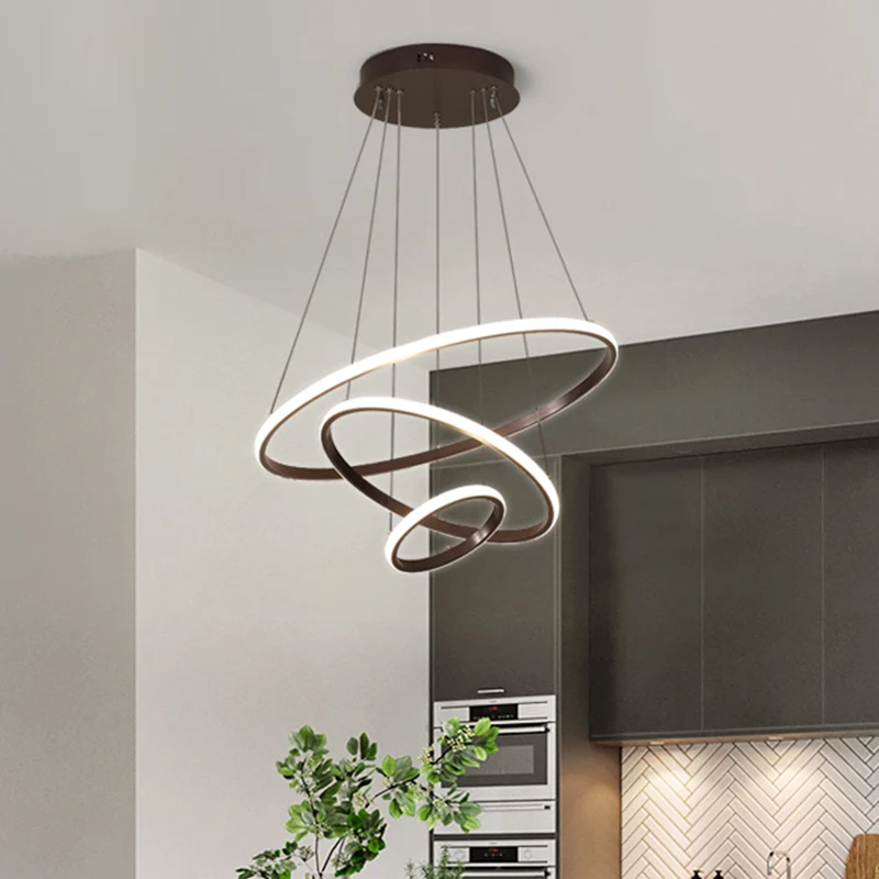 Acryl Ring Hanglamp Eenvoudige Stijl Koffie Kroonluchter Lamp Warm/Wit Licht, 8"+16"/16"+23.5"/8"+16"+23.5" Breed Clearhalo