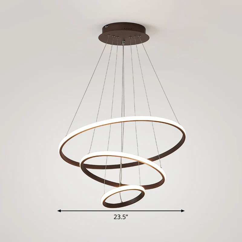 Acryl Ring Hanglamp Eenvoudige Stijl Koffie Kroonluchter Lamp Warm/Wit Licht, 8"+16"/16"+23.5"/8"+16"+23.5" Breed Clearhalo