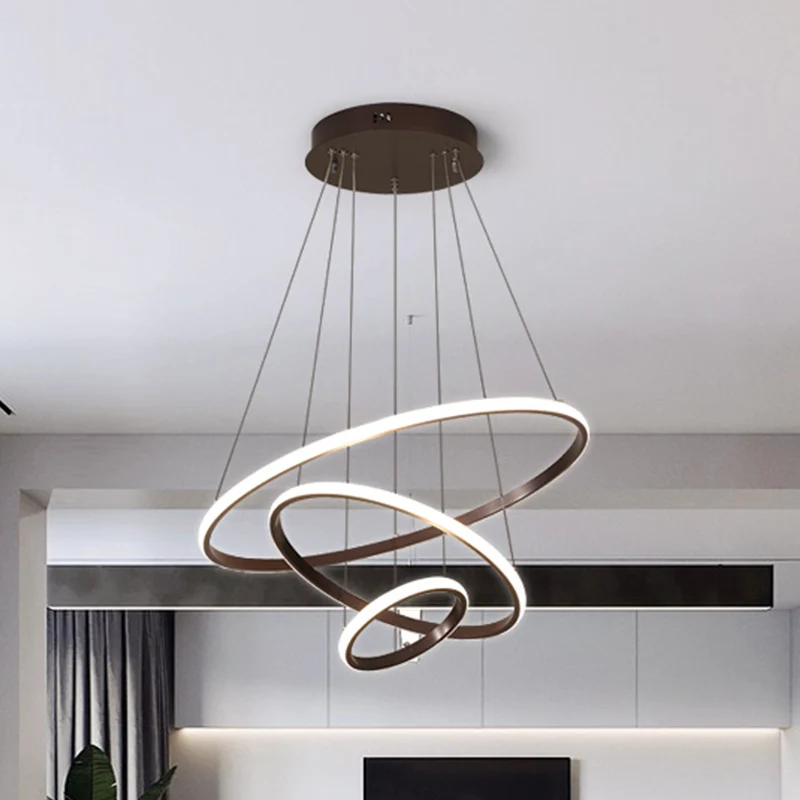Acryl Ring Hanglamp Eenvoudige Stijl Koffie Kroonluchter Lamp Warm/Wit Licht, 8"+16"/16"+23.5"/8"+16"+23.5" Breed Clearhalo