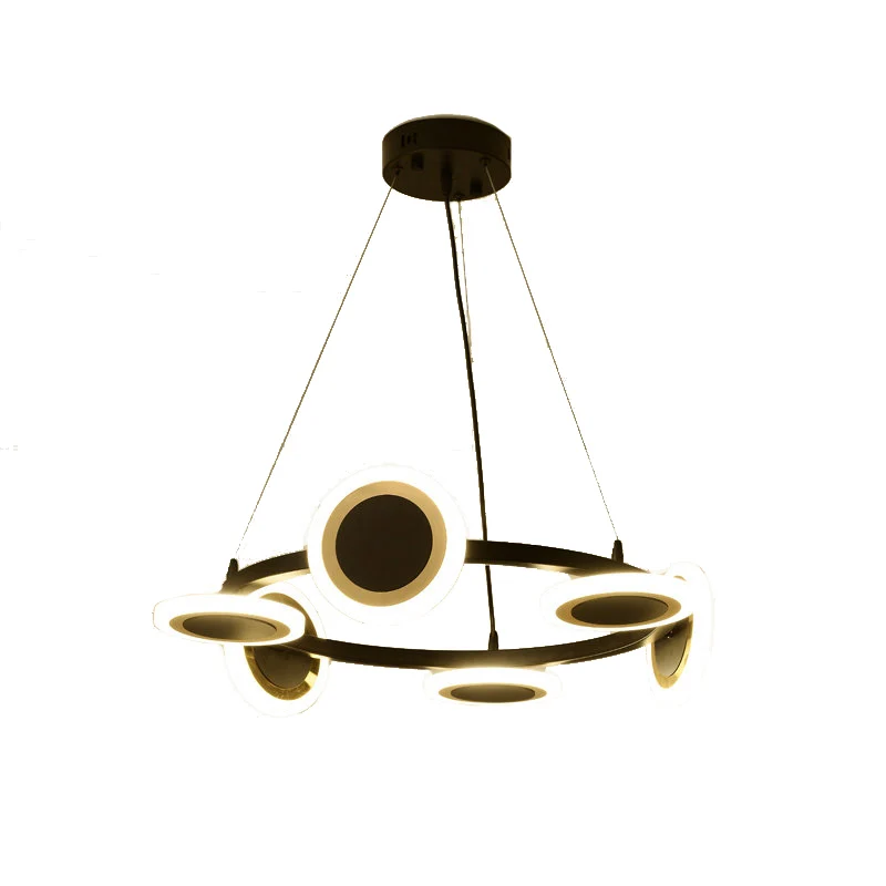 Acryl ring kroonluchter hanger modern 22"/30"/38" dia 10-lichts zwarte LED hanglamp met witte glazen kap Clearhalo