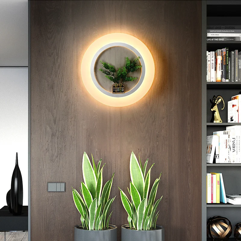Acryl ringwandlamp met plantendeco eigentijdse wandlamp wit voor studeerkamer Clearhalo