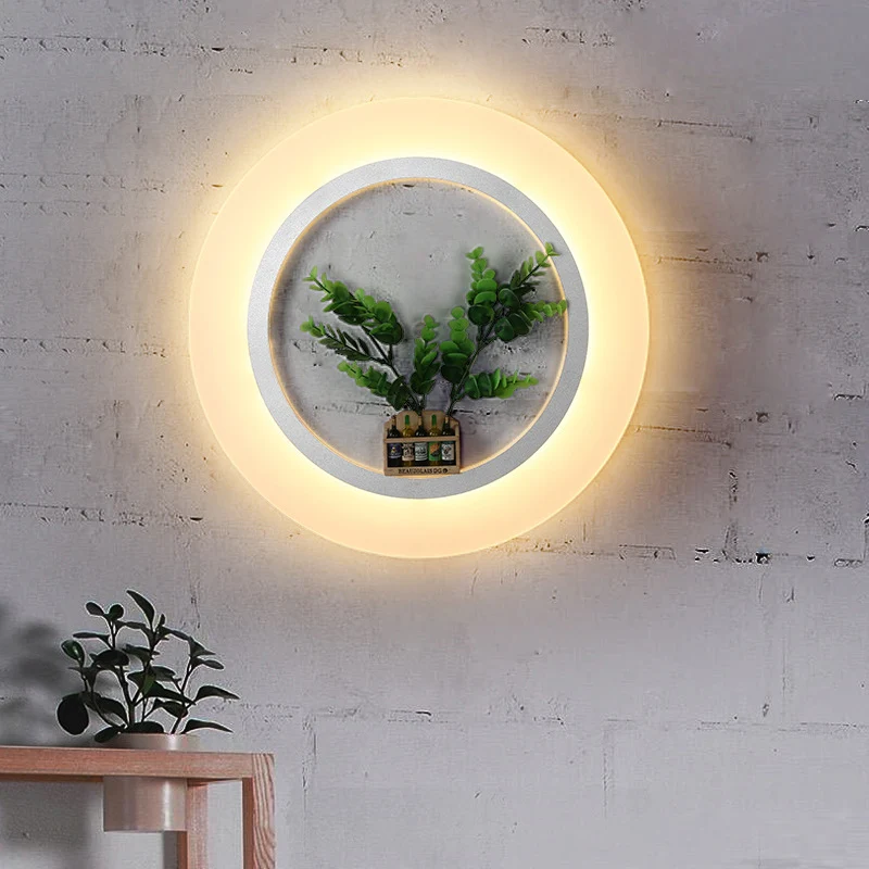 Acryl ringwandlamp met plantendeco eigentijdse wandlamp wit voor studeerkamer Clearhalo