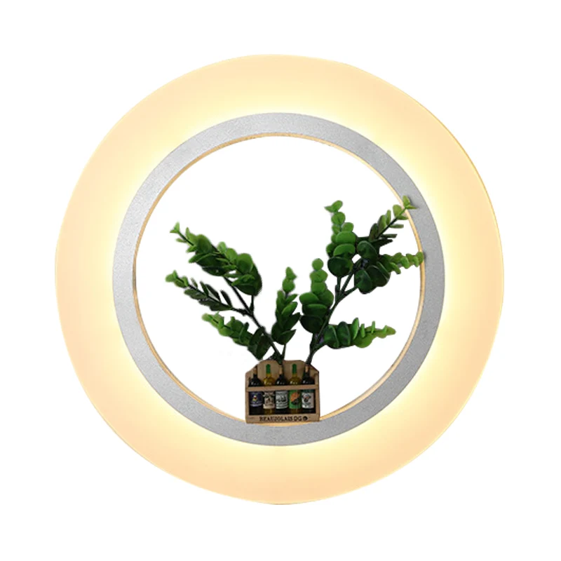 Acryl ringwandlamp met plantendeco eigentijdse wandlamp wit voor studeerkamer Clearhalo