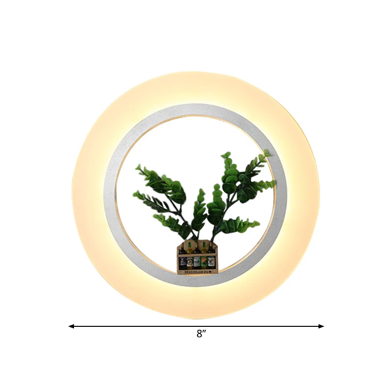 Acryl ringwandlamp met plantendeco eigentijdse wandlamp wit voor studeerkamer Clearhalo