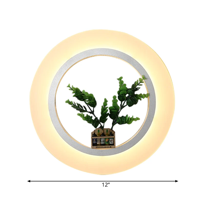 Acryl ringwandlamp met plantendeco eigentijdse wandlamp wit voor studeerkamer Clearhalo