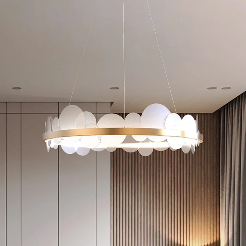 Acryl rond paneel hangende kroonluchter eigentijds 23,5 "/31,5" dia LED gouden hanger met ringontwerp wit/warm licht Clear...