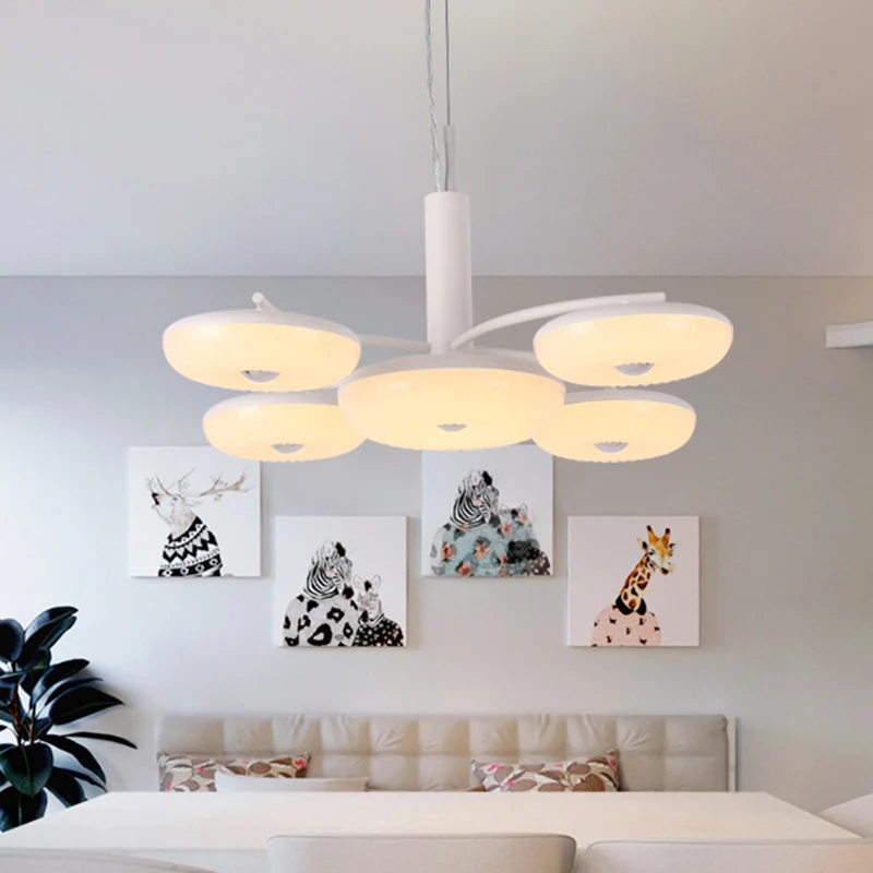 Acryl ronde hangende kroonluchter modernistische 5-lichts LED-hangende plafondlamp wit Clearhalo