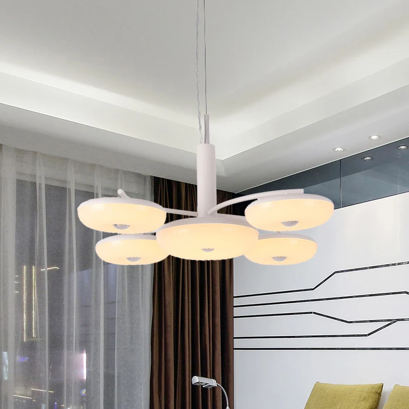 Acryl ronde hangende kroonluchter modernistische 5-lichts LED-hangende plafondlamp wit Clearhalo
