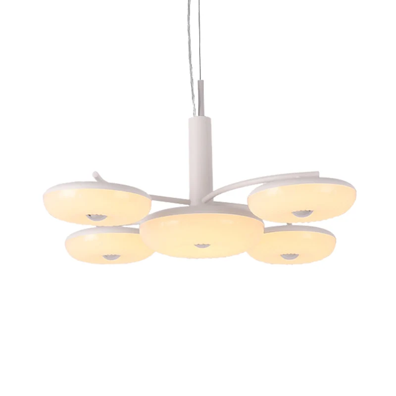 Acryl ronde hangende kroonluchter modernistische 5-lichts LED-hangende plafondlamp wit Clearhalo