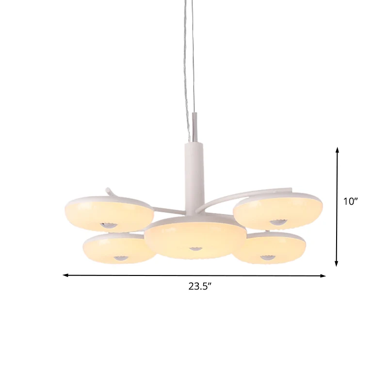 Acryl ronde hangende kroonluchter modernistische 5-lichts LED-hangende plafondlamp wit Clearhalo