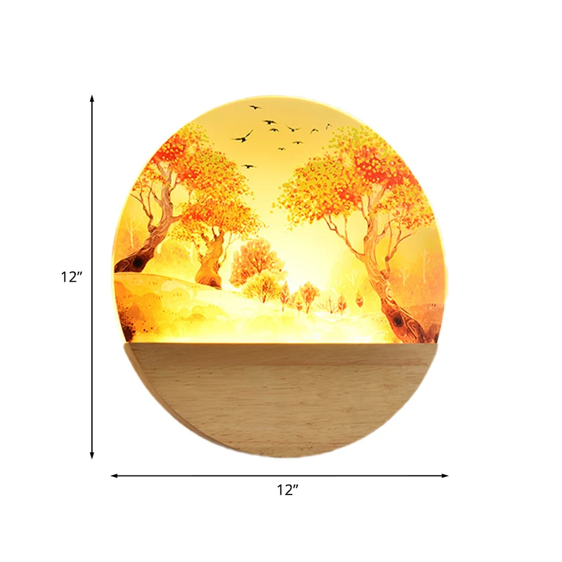 Acryl ronde herfstbomen wandverlichting Scandinavische stijl LED houten muurschildering licht voor gang Clearhalo