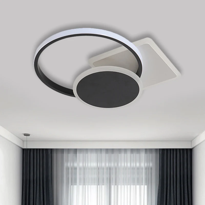 Acryl ronde en vierkante inbouw eenvoudige stijl LED zwarte plafondlamp warm/wit licht, 16,5"/20,5" breed Clearhalo