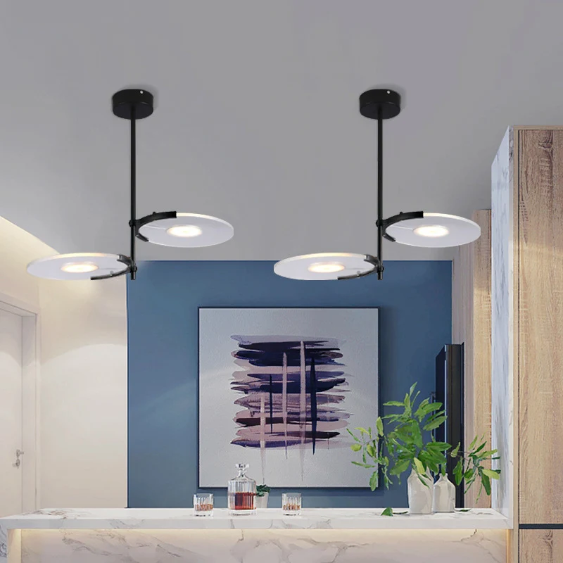 Acryl schijfkroonluchter moderne 2/3-kops zwarte hangende plafondhanger voor eetkamer Clearhalo