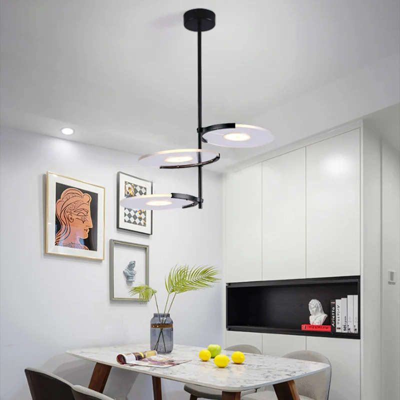 Acryl schijfkroonluchter moderne 2/3-kops zwarte hangende plafondhanger voor eetkamer Clearhalo