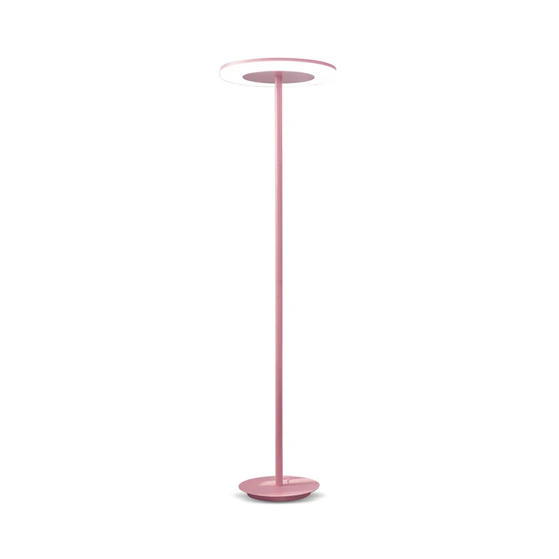 Acryl schijfvormige staande lamp Macaron-stijl LED-vloerverlichting met slanke buisvormige steel roze/geel, warm/wit licht...