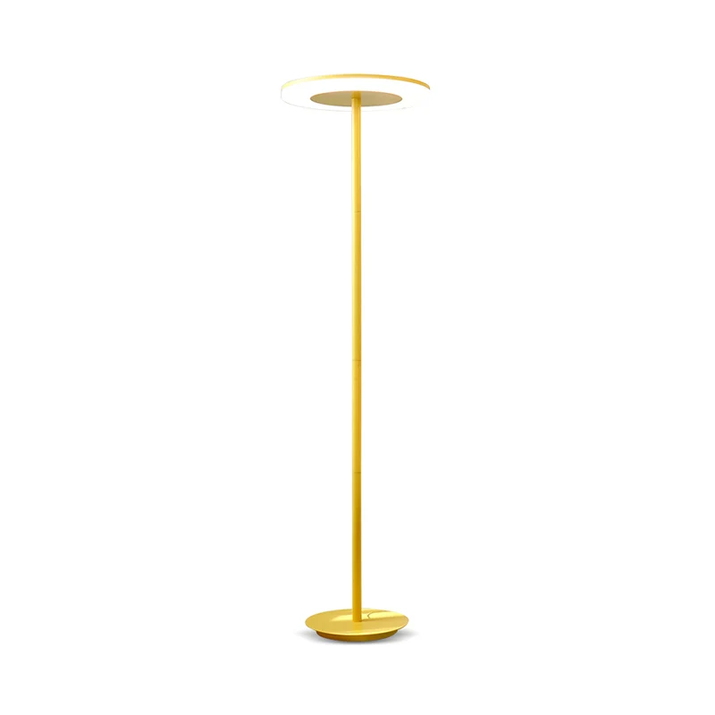 Acryl schijfvormige staande lamp Macaron-stijl LED-vloerverlichting met slanke buisvormige steel roze/geel, warm/wit licht...
