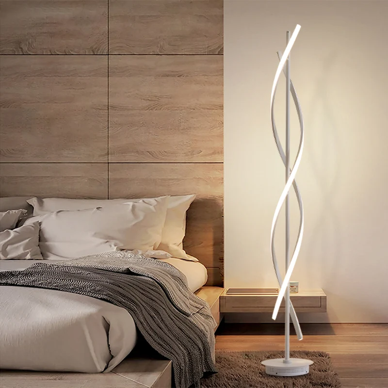 Acryl spiraal lineaire staande vloerverlichting Eenvoud LED witte vloerleeslamp voor slaapkamer Clearhalo