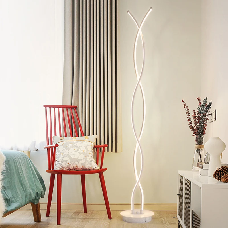 Acryl spiraal lineaire staande vloerverlichting Eenvoud LED witte vloerleeslamp voor slaapkamer Clearhalo