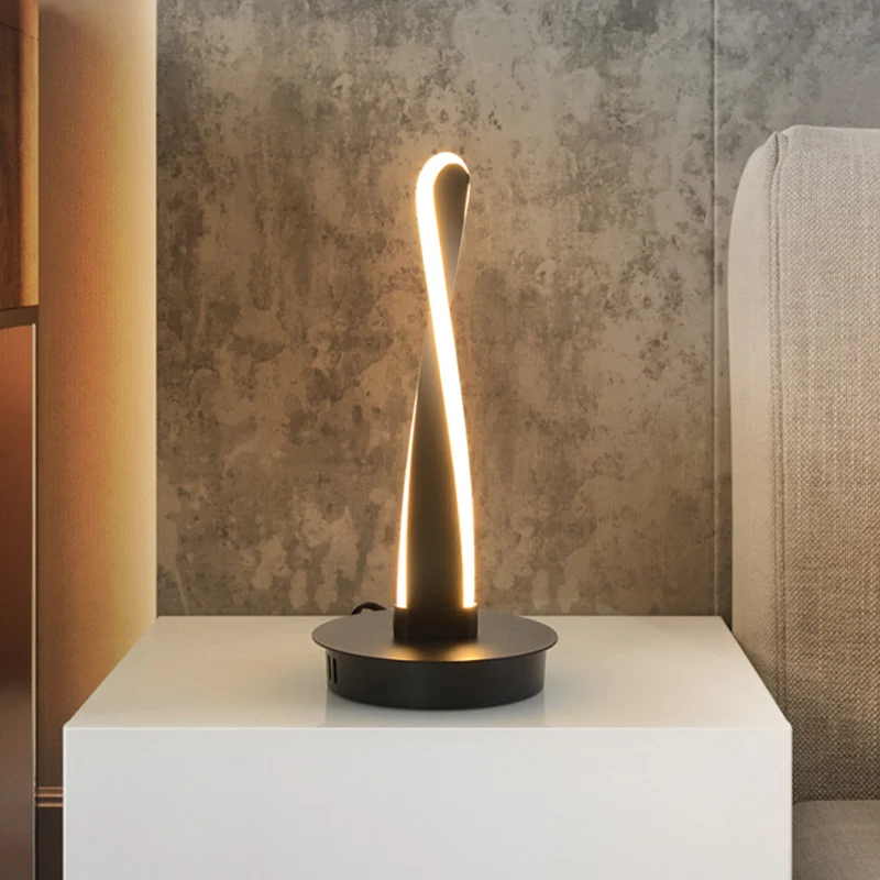 Acryl Twisted Task Lighting moderne LED-nachttafellamp geel/zwart met ronde metalen voet Clearhalo