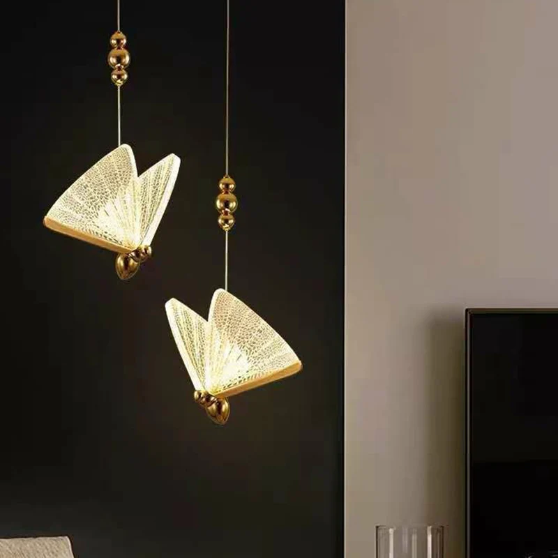 Acryl vlinder ophangverlichting Art Deco LED hanglamp voor slaapkamer Clearhalo