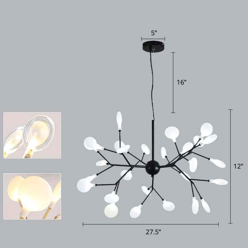 Acryl vuurvliegjes hanglamp minimalistische zwarte afwerking LED kroonluchter licht Clearhalo