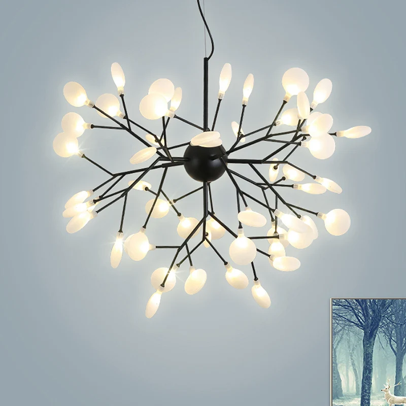 Acryl vuurvliegjes hanglamp minimalistische zwarte afwerking LED kroonluchter licht Clearhalo