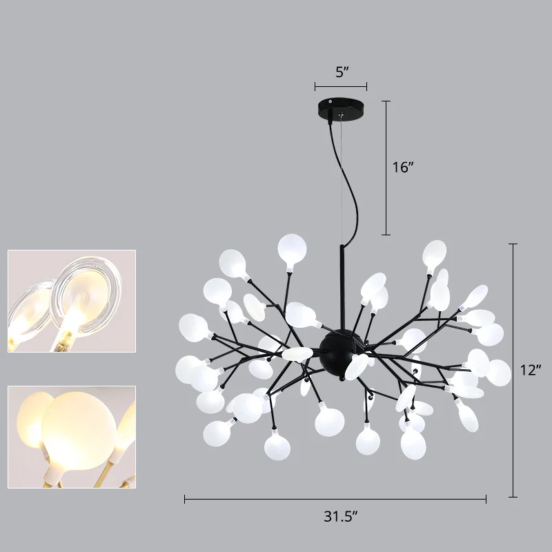 Acryl vuurvliegjes hanglamp minimalistische zwarte afwerking LED kroonluchter licht Clearhalo
