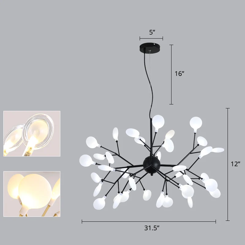 Acryl vuurvliegjes hanglamp minimalistische zwarte afwerking LED kroonluchter licht Clearhalo