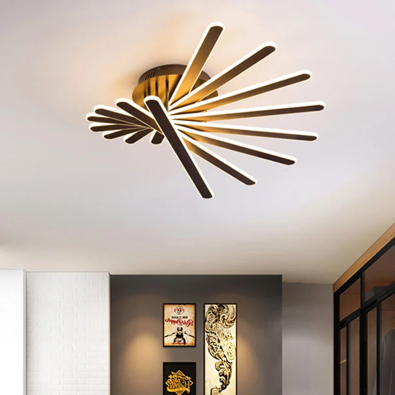 Acryl waaiervormige plafondlamp Chinese stijl LED 6/8 lichtbruine inbouwverlichting Clearhalo