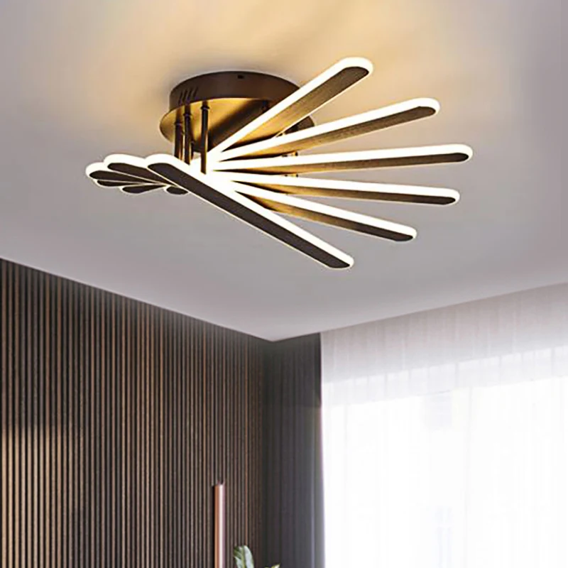 Acryl waaiervormige plafondlamp Chinese stijl LED 6/8 lichtbruine inbouwverlichting Clearhalo